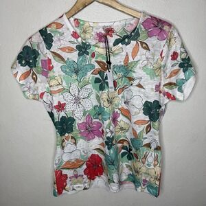 New Milano Tropical Floral Colorful Lightweight T-Shirt Women's Medium Studded